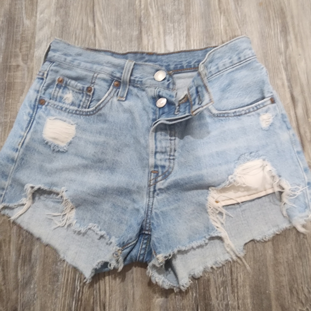Levi's Light Blue Ripped Jean Shorts